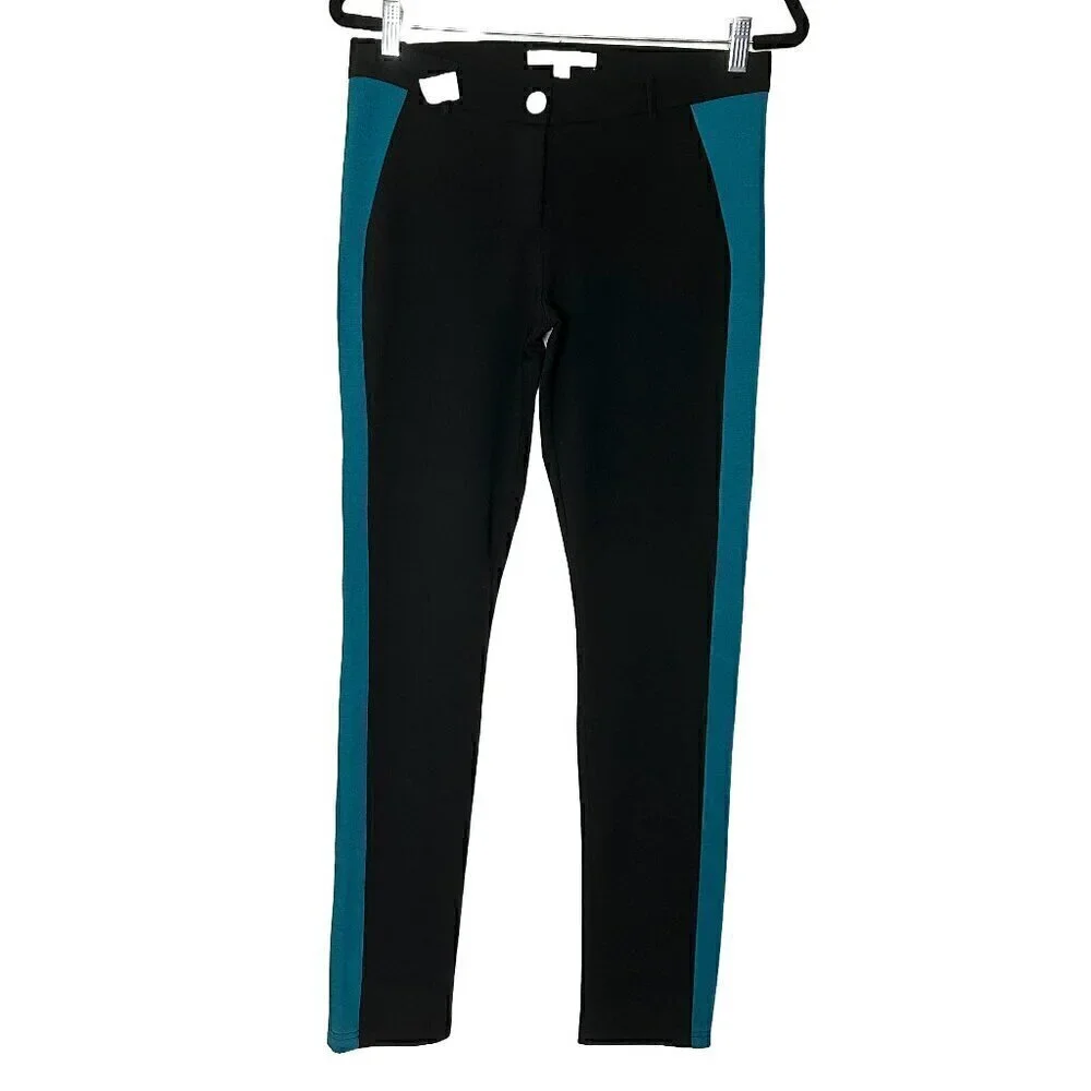 Romeo & Juliet Couture Side Stripe Pants Black Teal Tailored Trouser M
